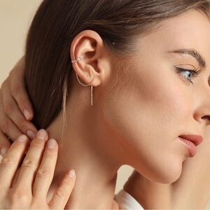 ROSE Gold 18k Plated Cubic Zirconia Ear Cuff Thread Earring